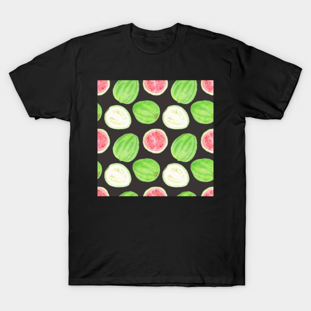 Bright watercolor tropical fruit pattern, guavas T-Shirt by runlenarun